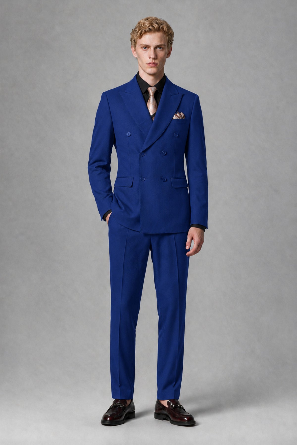 BOLODOO Men's Royal Blue Double-Breasted Two-Piece Suit – Jacket & Trousers - Royal Blue