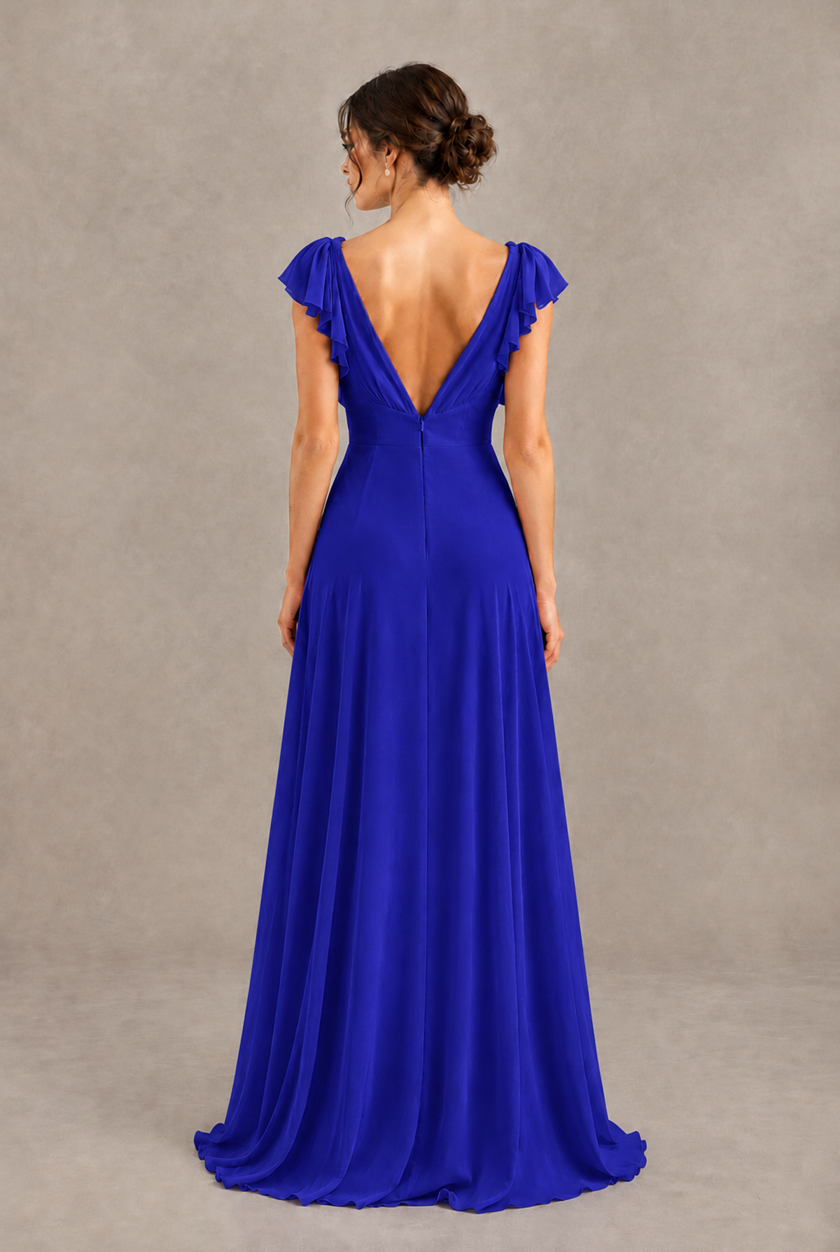 BOLODOO Royal Blue V-Neck Flutter Sleeve A-Line Bridesmaid Dress - Royal Blue - Royal Blue_2