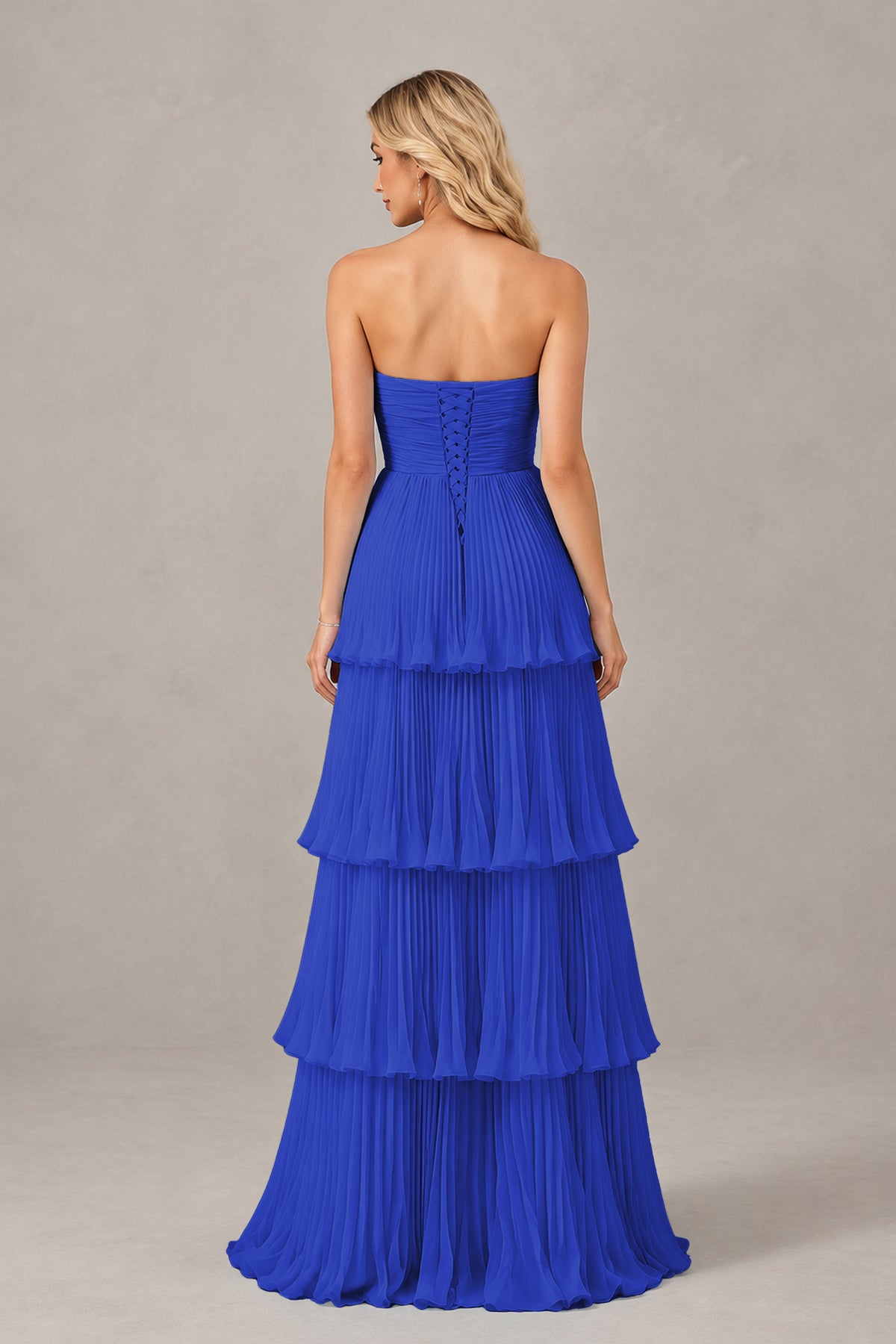 BOLODOO Royal Blue Strapless Tiered Chiffon Maxi Dress - Royal Blue