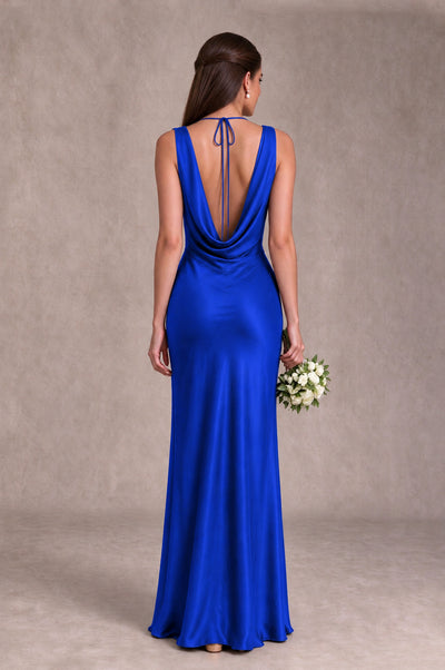 BOLODOO Royal Blue Cowl Neck Open Back Satin Bridesmaid Dress - Royal Blue - Royal Blue_2