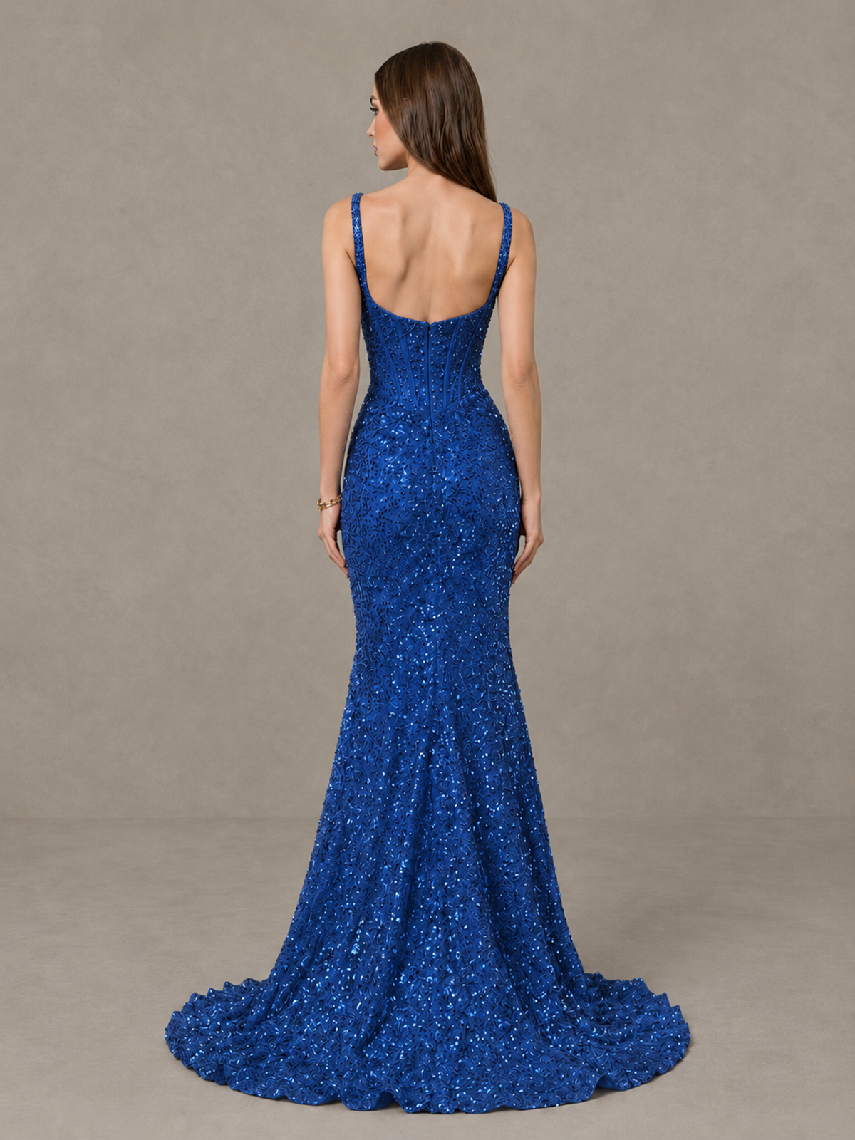 BOLODOO Royal Blue Sequin Corset Evening Gown with High Slit - Royal Blue - Royal Blue_2