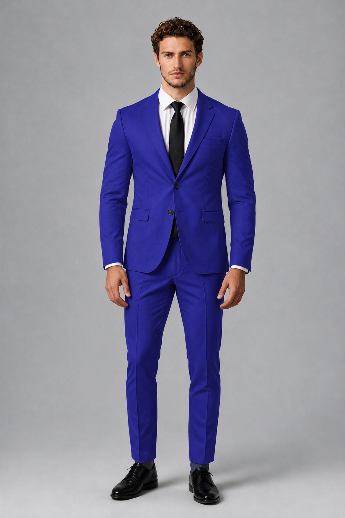 Bolodoo Men's Royal Blue Two-Piece Suit with Notch-Lapel Jacket & Trousers - Royal Blue - Royal_Blue_2