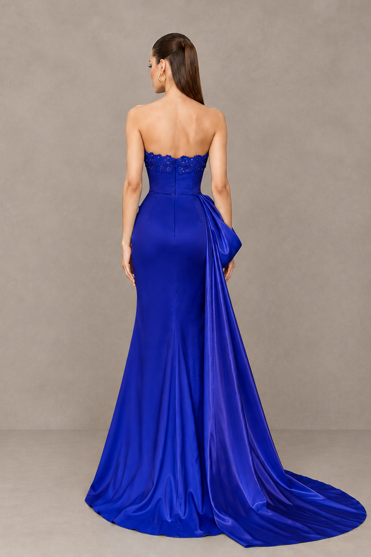 BOLODOO Royal Blue Strapless Satin Prom Dress with Draped Side Train - Royal Blue - Royal_Blue_2