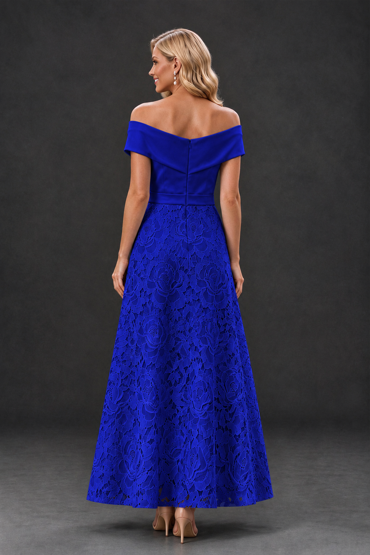 BOLODOO Royal Blue Off-the-Shoulder Floral A-Line Mother of the Bride Dress - Royal Blue - Royal Blue_2
