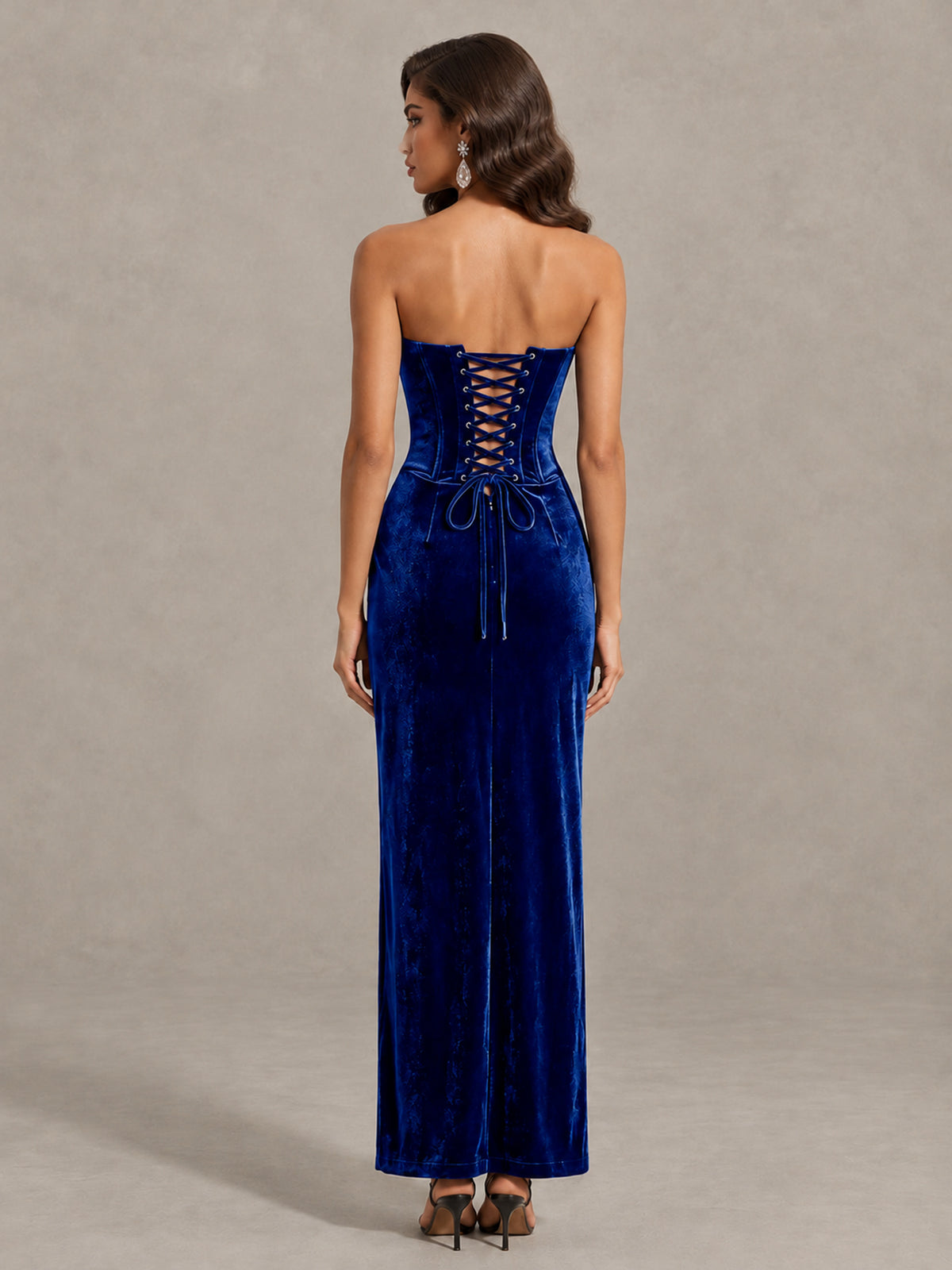 BOLODOO Royal Blue Strapless Velvet Cocktail Maxi Dress - Royal Blue - Royal Blue_2