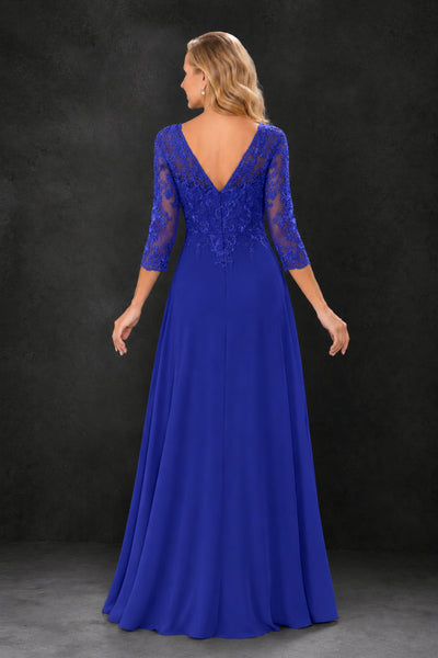 BOLODOO Royal Blue Lace Embroidered Mother of the Bride Dress with 3/4 Sleeves - Royal Blue