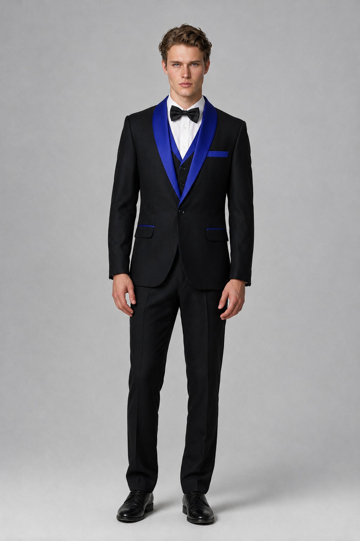 Bolodoo Men's Royal Blue 3-Piece Shawl Lapel Tuxedo Suit - Royal Blue - Royal Blue_2