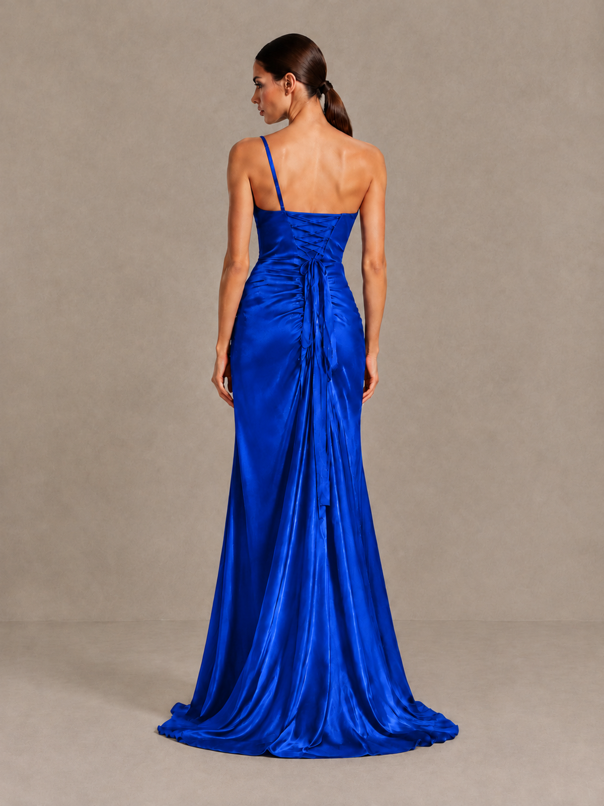 BOLODOO Royal Blue One Shoulder Satin Evening Gown with High Slit and Sweep Train - Royal Blue - Royal Blue_2
