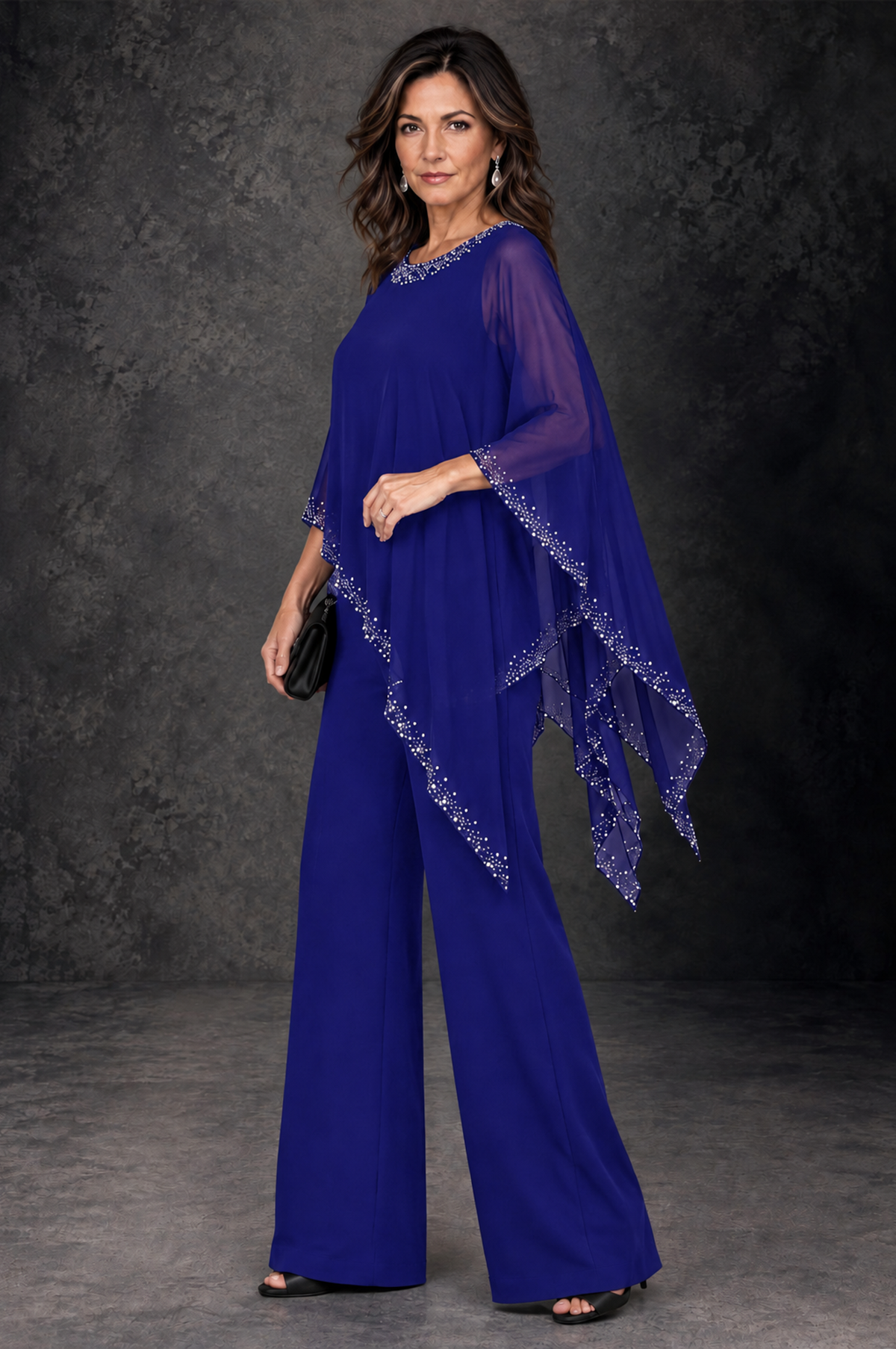 BOLODOO Royal Blue Embellished Cape Mother of the Bride Pantsuit - Royal Blue - Royal_Blue_2