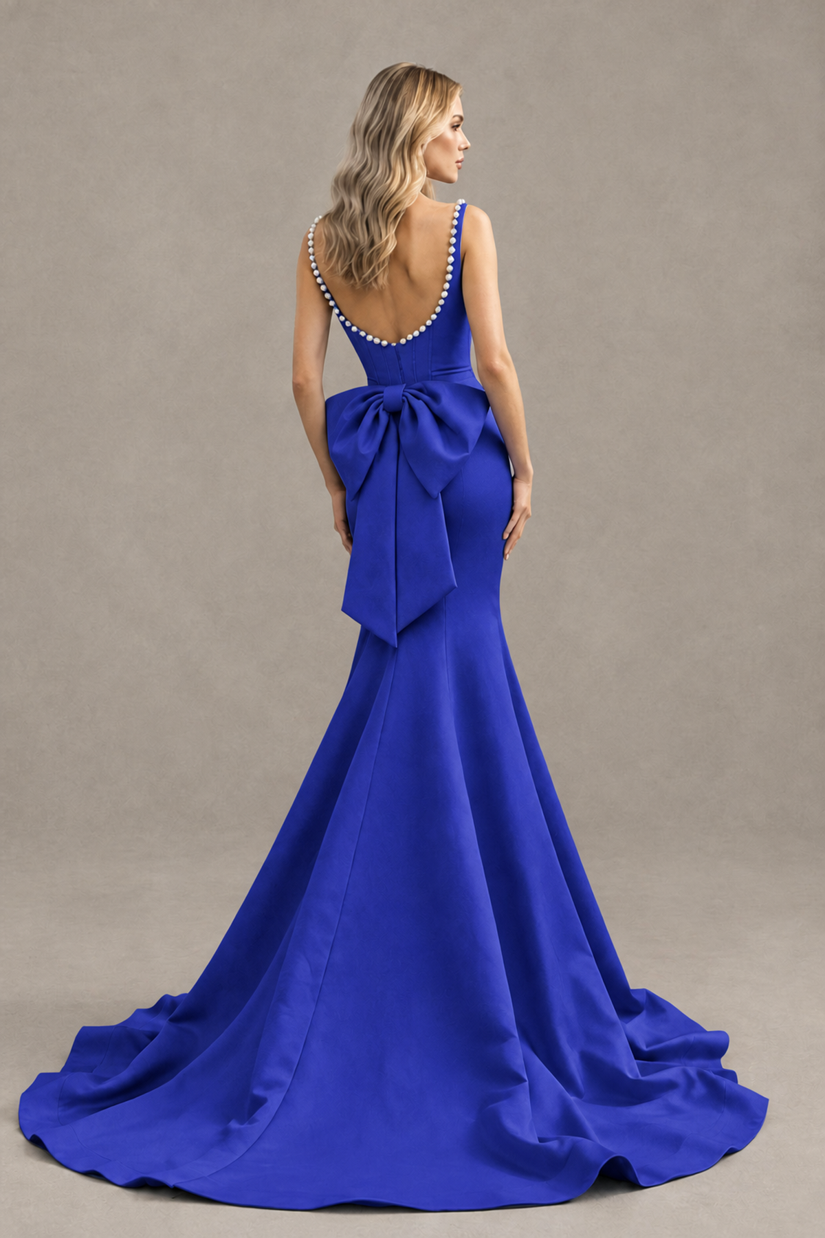 BOLODOO Royal Blue Pearl-Trim Mermaid Prom Dress with Back Bow - Royal Blue - Royal_Blue_2
