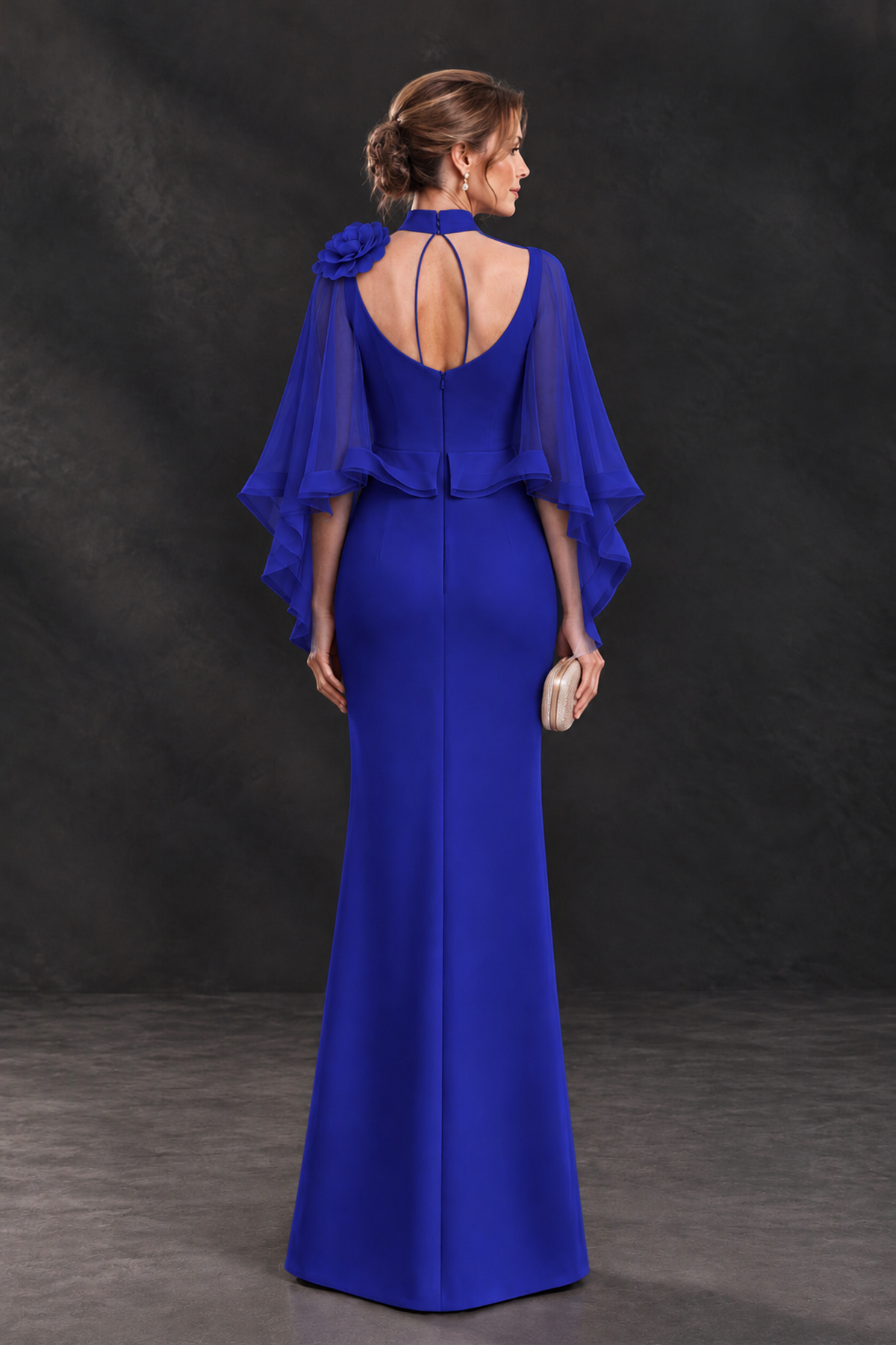 BOLODOO Royal Blue Floral Cape Sleeve Mother of the Bride Dress - Royal Blue - Royal_Blue_2
