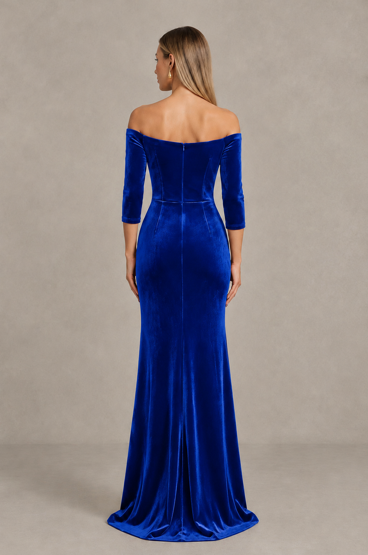 BOLODOO Royal Blue Off-Shoulder Velvet Evening Dress with High Slit - Royal Blue - Royal_Blue_2
