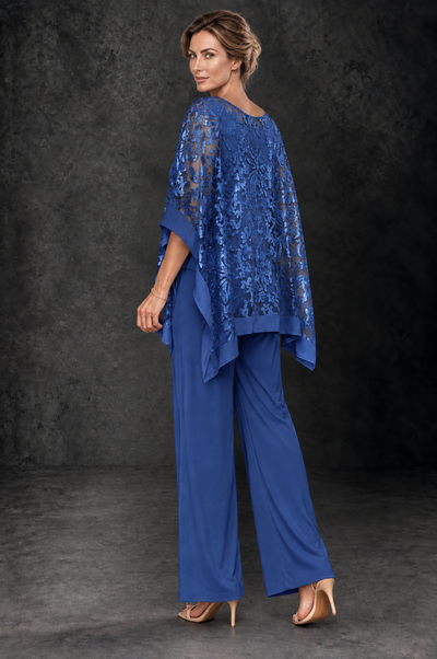 BOLODOO Royal Blue Floral Cape Mother of the Bride Pant Suit - Royal Blue - Royal_Blue_2