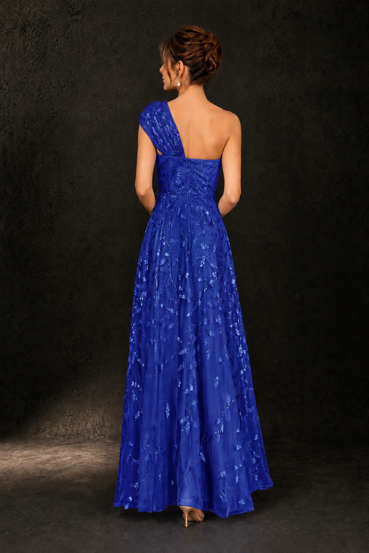 BOLODOO Royal Blue Leaf Sequin One-Shoulder A-Line Maxi Gown – Mother of the Bride & Formal Evening Dress - Royal Blue - Royal Blue_2