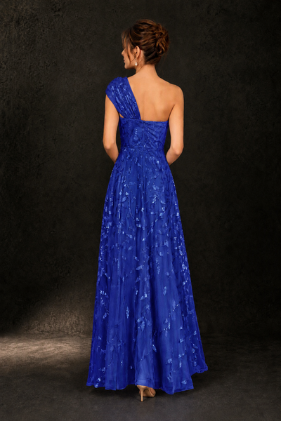 BOLODOO Royal Blue Leaf Sequin One-Shoulder A-Line Maxi Gown – Mother of the Bride & Formal Evening Dress - Royal Blue - Royal Blue_2