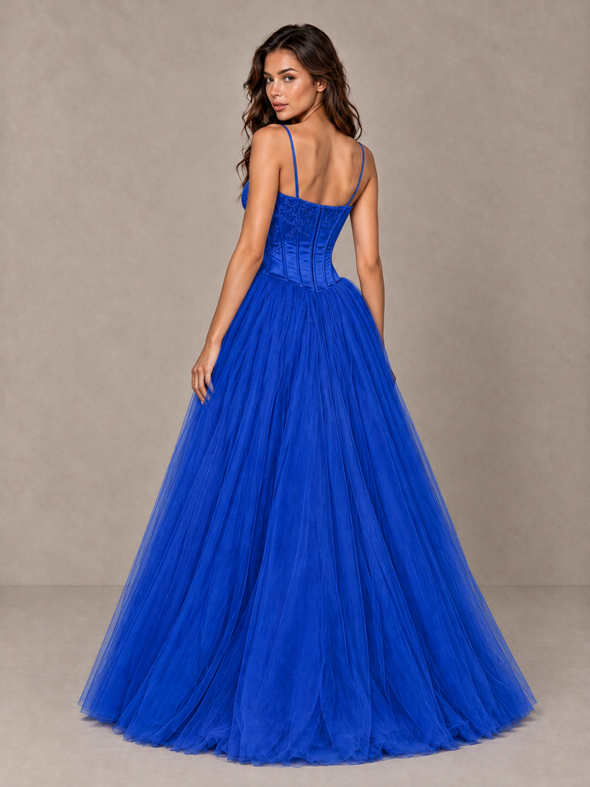 BOLODOO Royal Blue Corset Tulle Prom Dress with Spaghetti Straps - Royal Blue - Royal_Blue_2