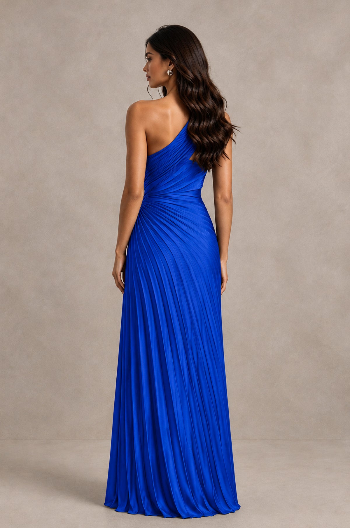 BOLODOO Royal Blue One Shoulder Pleated Evening Dress with Ruched Waist and High Slit - Royal Blue - Royal Blue_2