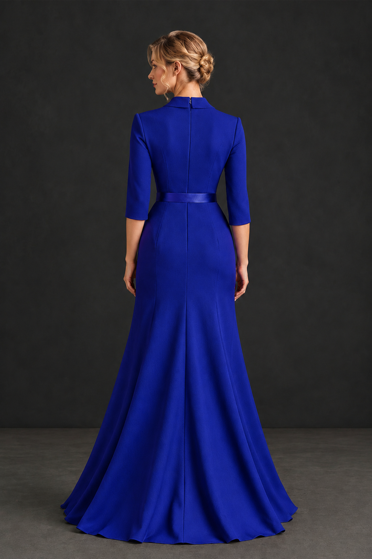 BOLODOO Royal Blue Lapel Ruffle Mother of the Bride Dress with Belt - Royal Blue - Royal Blue_2