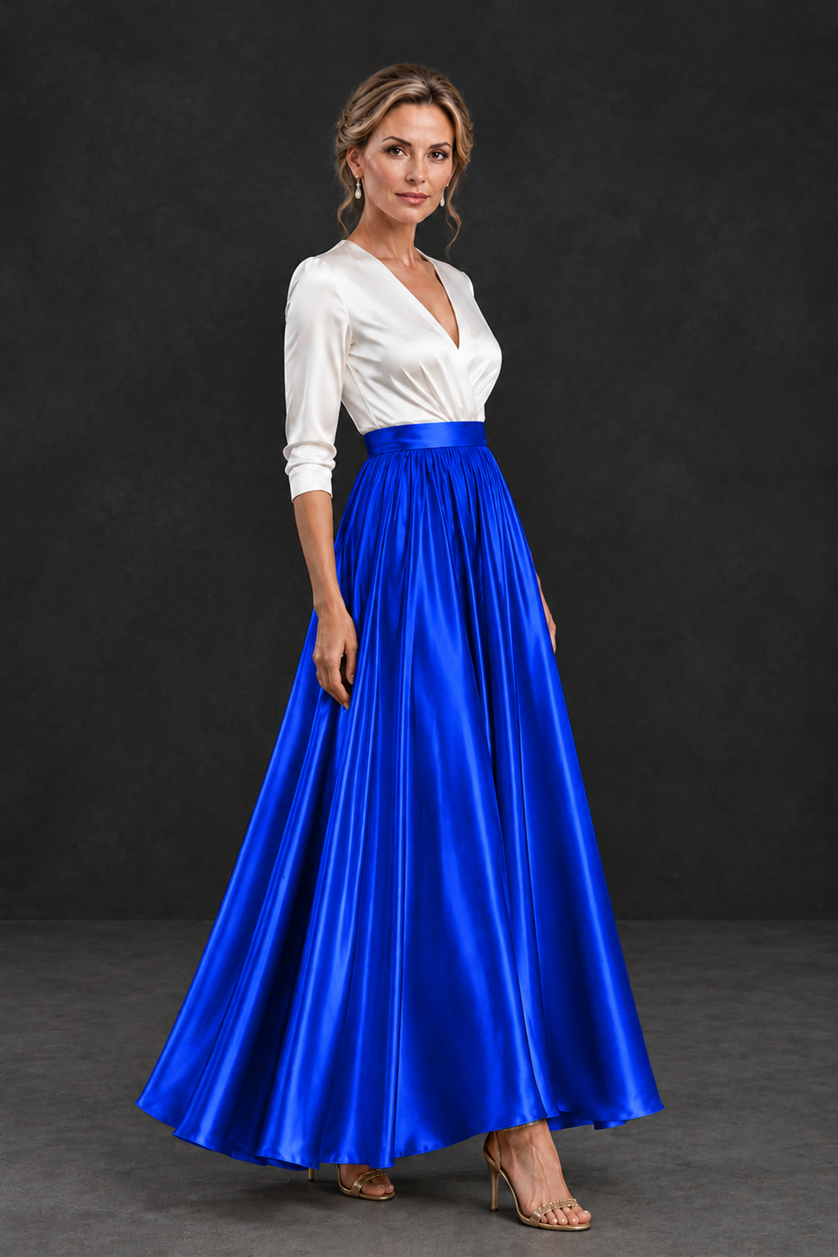 BOLODOO Royal Blue and White V-Neck A-Line Mother of the Bride Dress - Royal Blue - Royal Blue_3