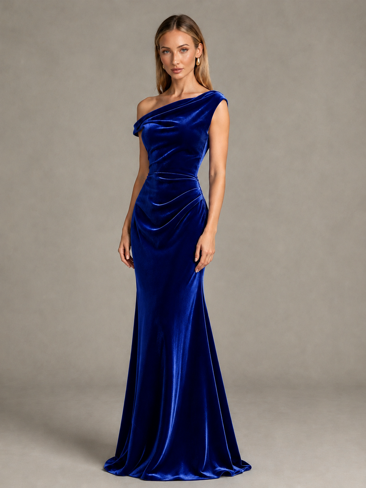 BOLODOO Royal Blue One-Shoulder Velvet Mermaid Evening Gown - Royal Blue - Royal Blue_3