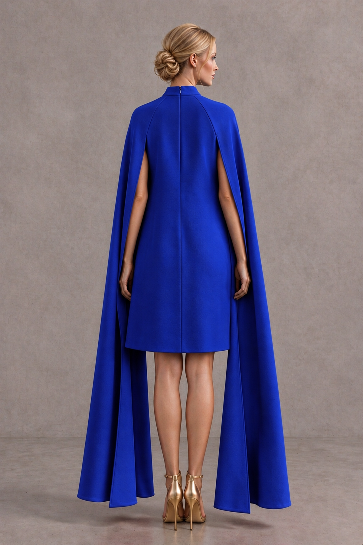 BOLODOO Royal Blue High Neck Floral Cape Mini Cocktail Dress - Royal Blue - Royal Blue_3