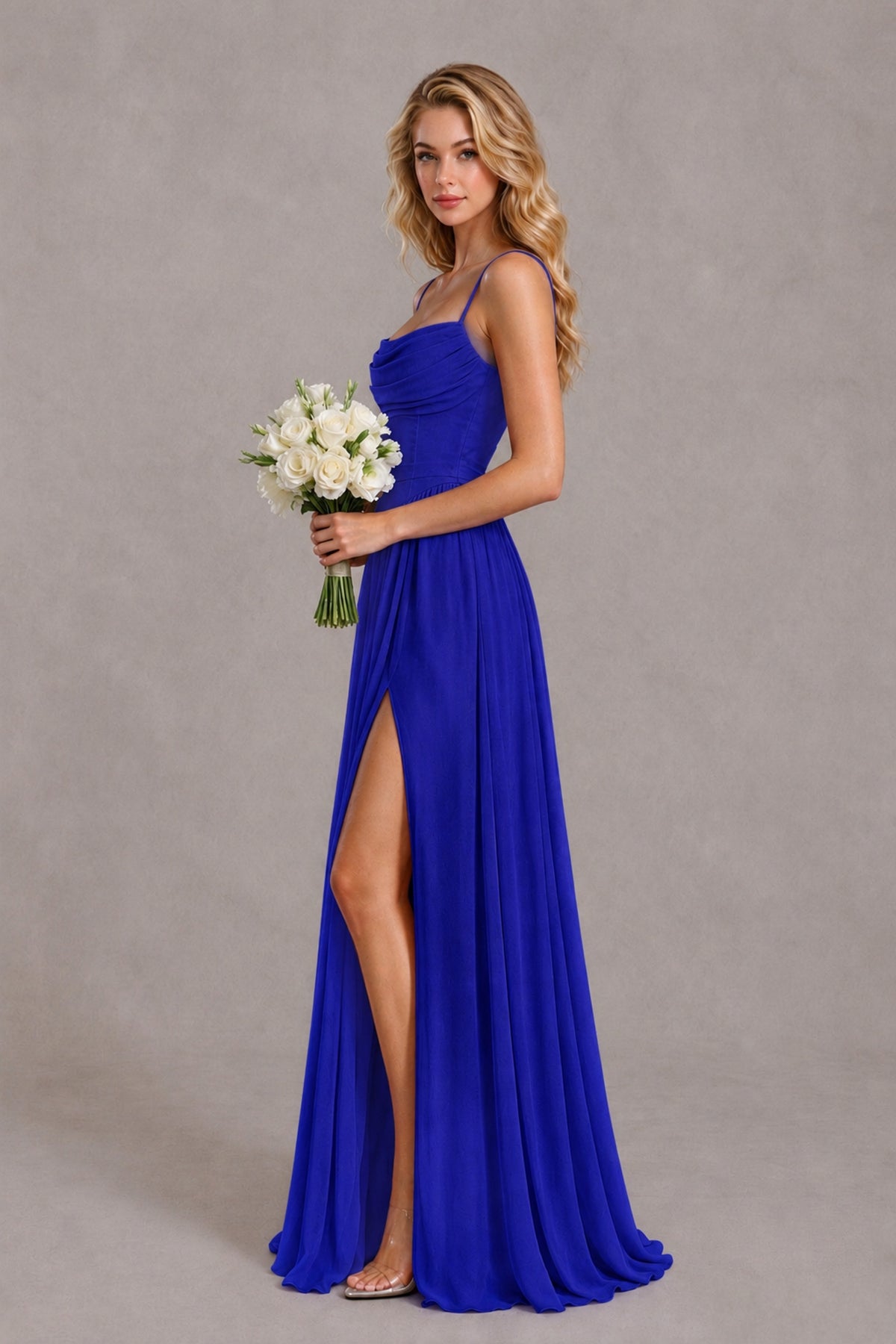 BOLODOO Royal Blue Spaghetti Strap A-Line Bridesmaid Dress with Slit - Royal Blue - Royal Blue_3