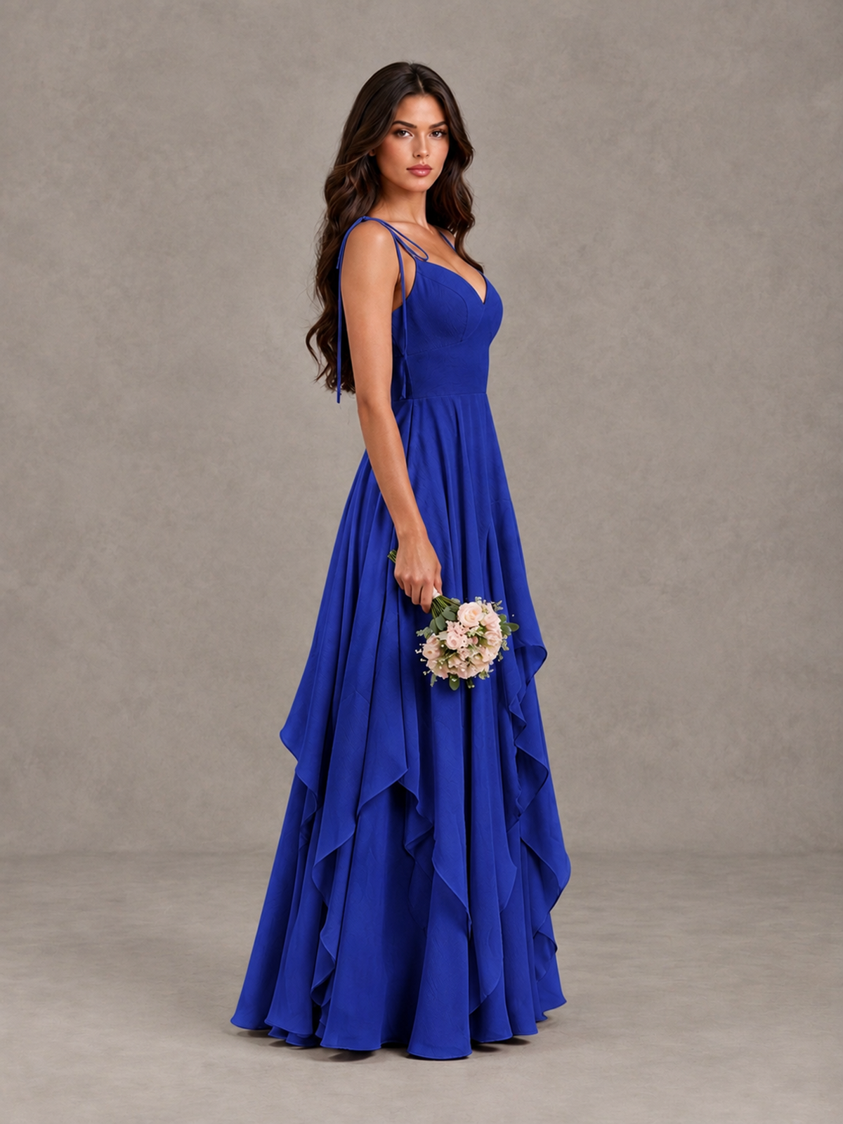BOLODOO Royal Blue Tie-Strap Ruffle A-Line Bridesmaid Dress - Royal Blue - Royal Blue_3