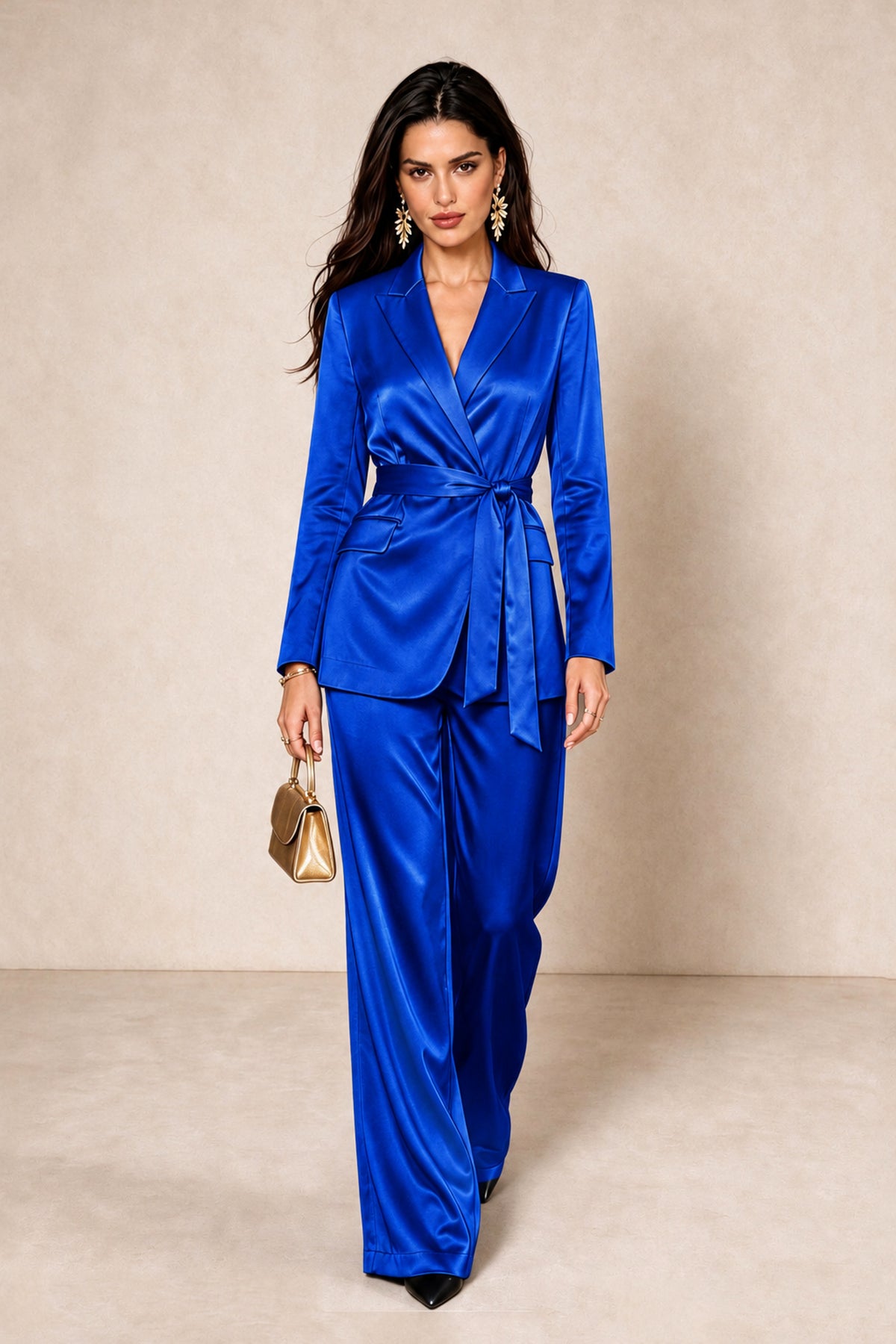 BOLODOO Royal Blue Satin Wrap Blazer Wide-Leg Pants Two-Piece Suit Set – Evening Gala Wedding Guest - Royal Blue - Royal_Blue_3