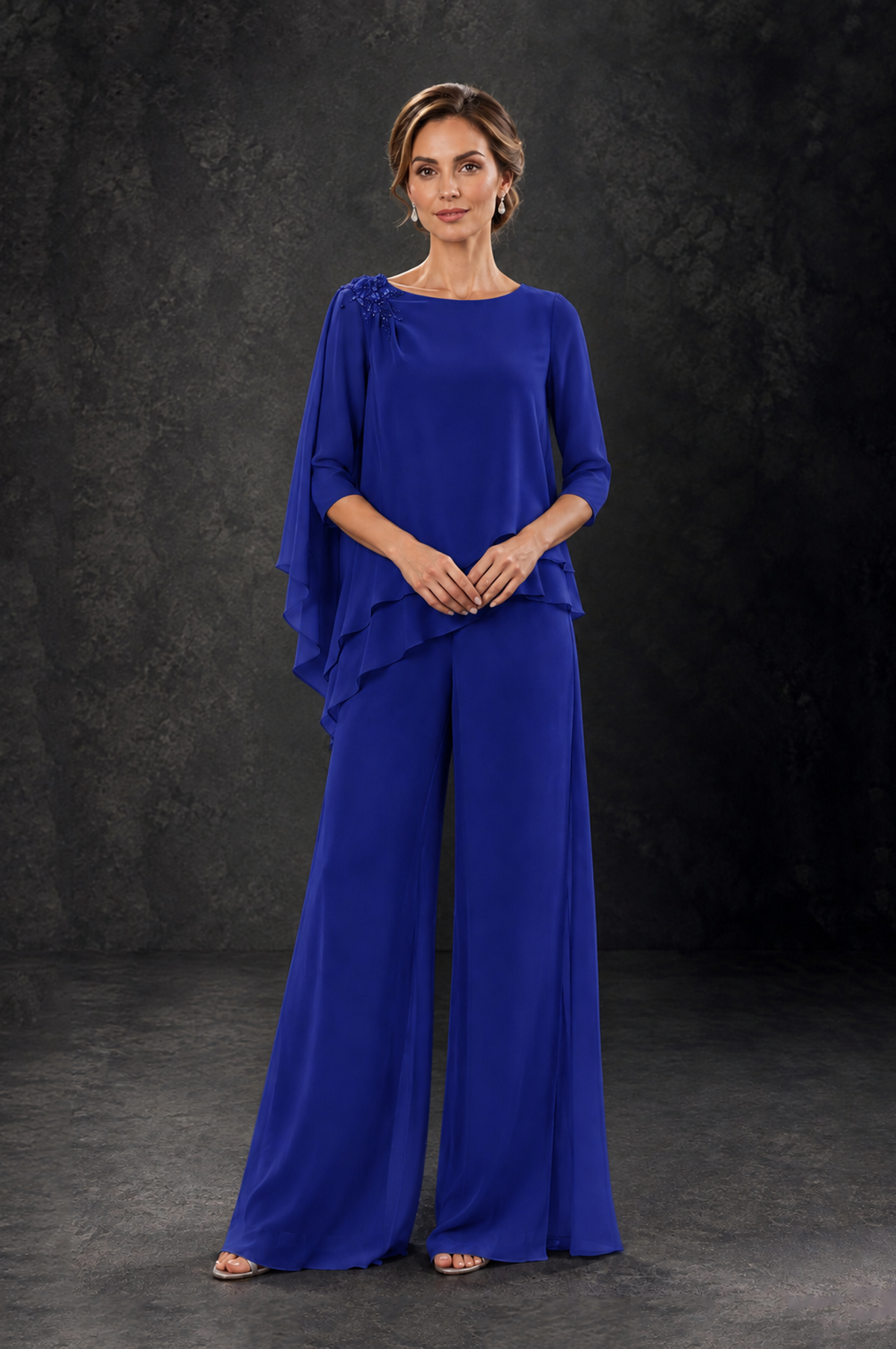 BOLODOO Royal Blue Layered Wide-Leg Mother of the Bride Pant Suit - Royal Blue - Royal Blue_3
