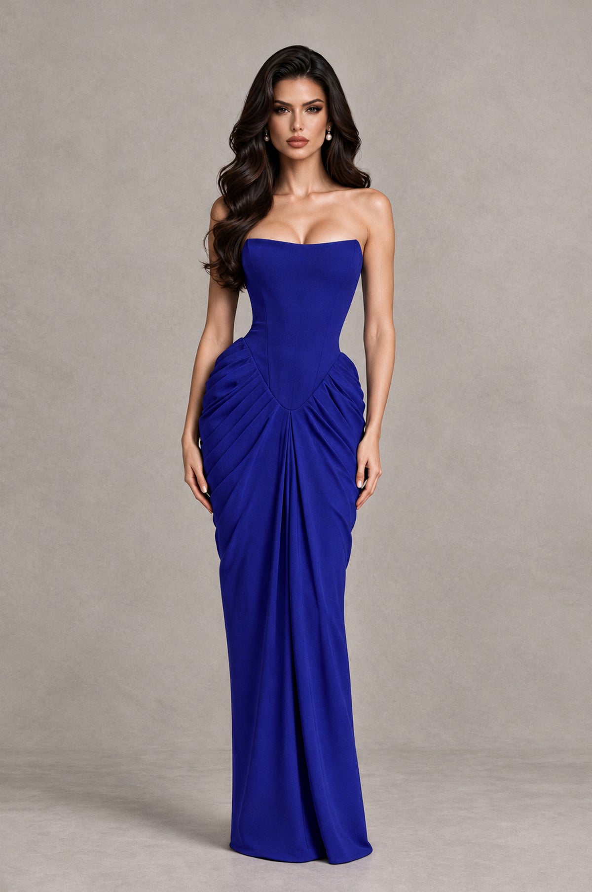 BOLODOO Royal Blue Strapless Ruched Corset Evening Gown - Royal Blue - Royal Blue_3