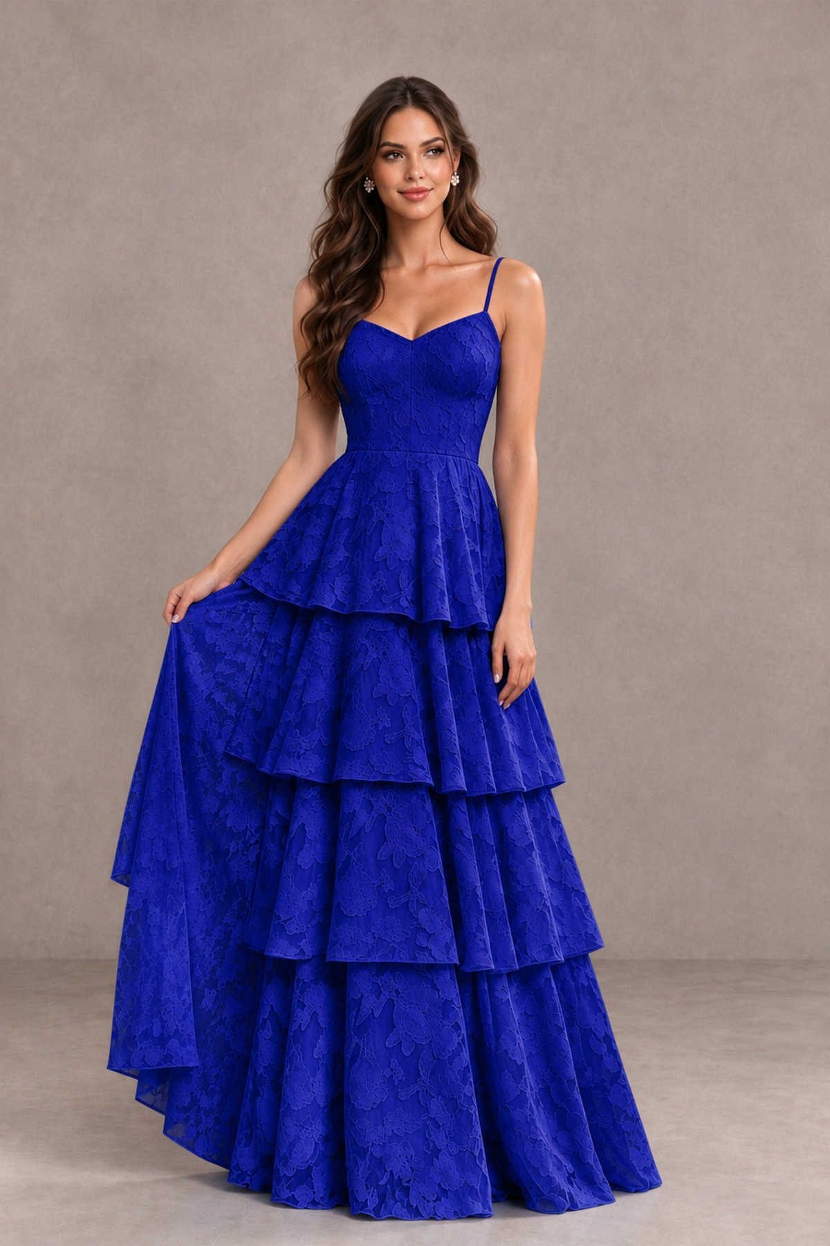 BOLODOO Royal Blue Tiered Floral-Textured Spaghetti Strap Maxi Dress - Royal Blue - Royal Blue_3