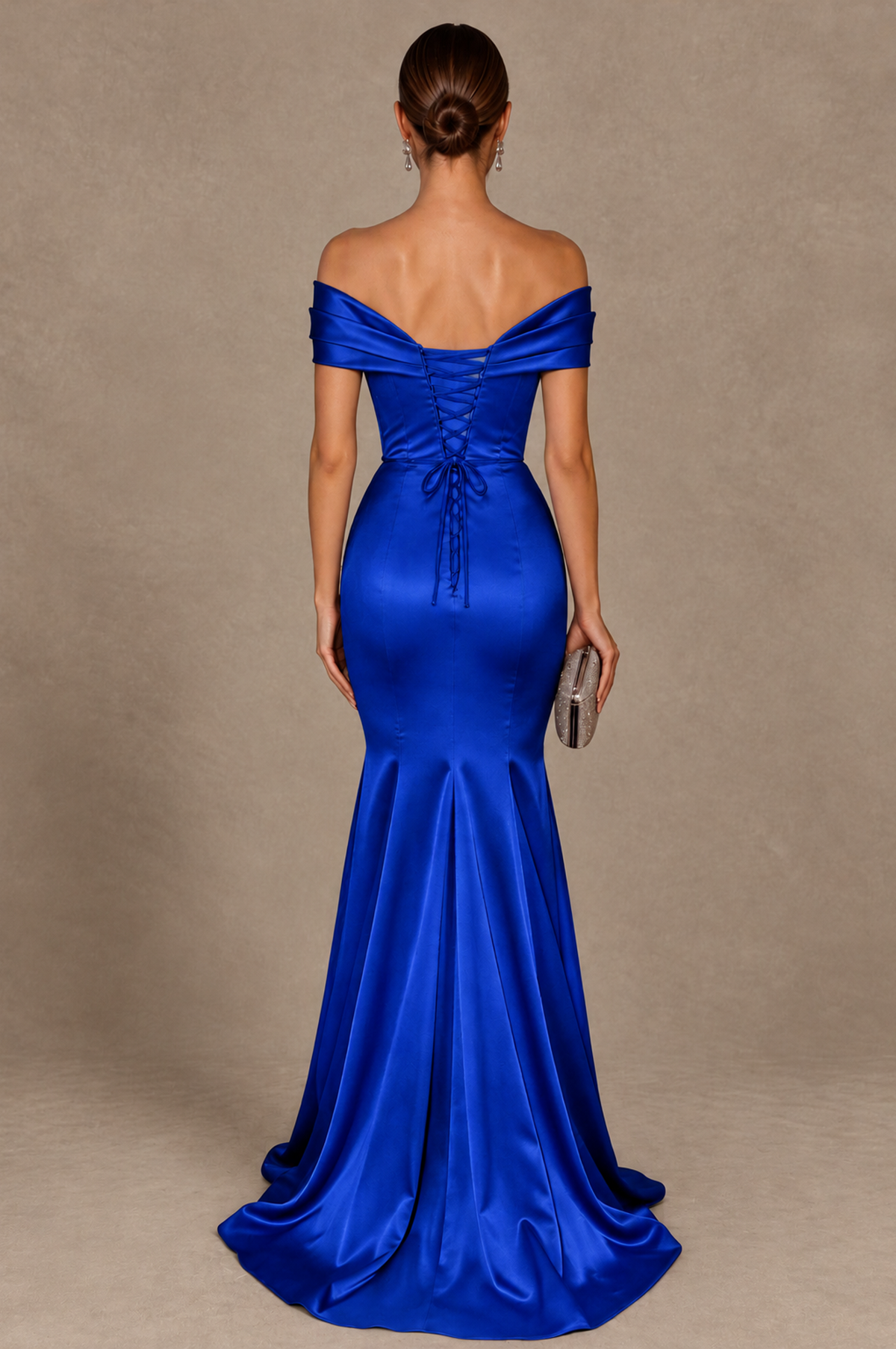 BOLODOO Royal Blue Off-the-Shoulder Ruched Satin Mermaid Evening Dress - Royal Blue - Royal_Blue_3