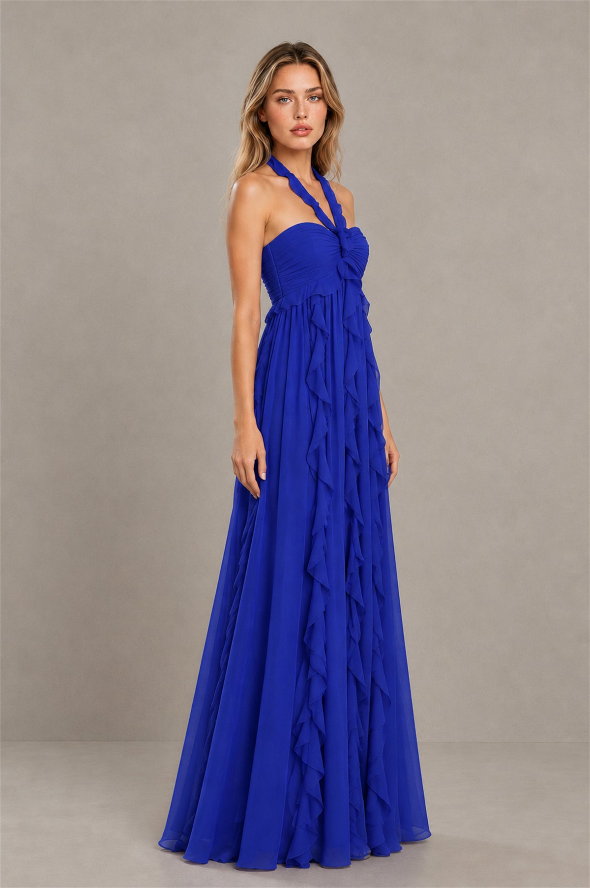 BOLODOO Royal Blue Halter Ruffle A-Line Floor-Length Evening Dress - Royal Blue - Royal_Blue_3