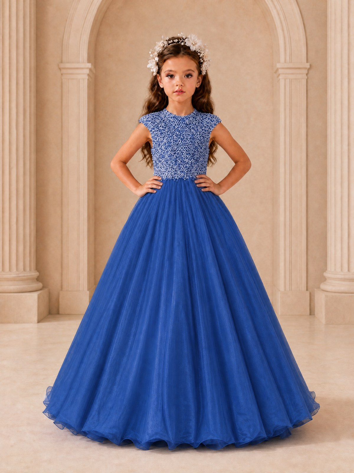BOLODOO Royal Blue Sequin Tulle Flower Girl Dress with Cap Sleeves - Royal Blue - Royal Blue_3