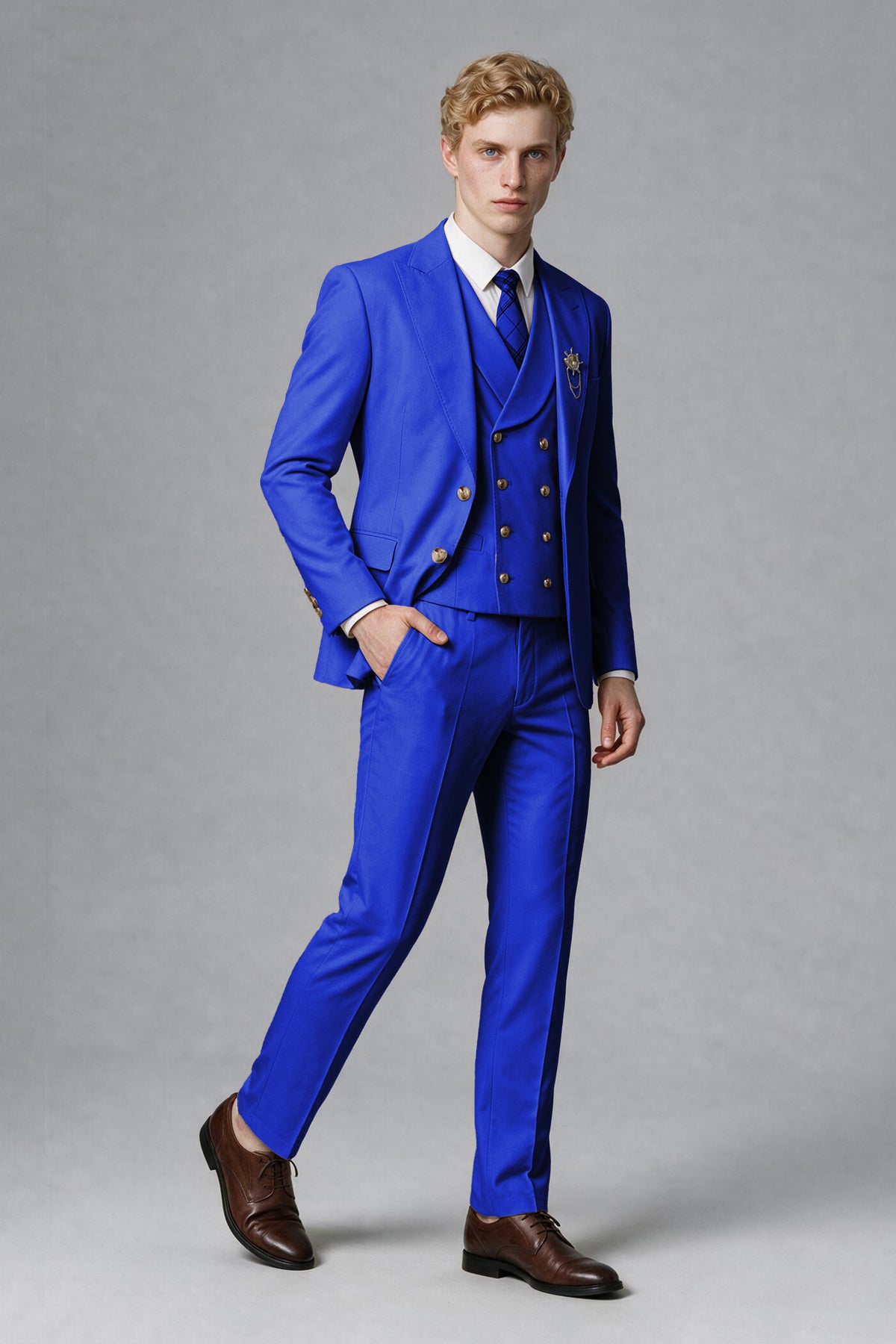 BOLODOO Men's Royal Blue Two-Piece Wedding Suit – Jacket & Trousers - Royal Blue