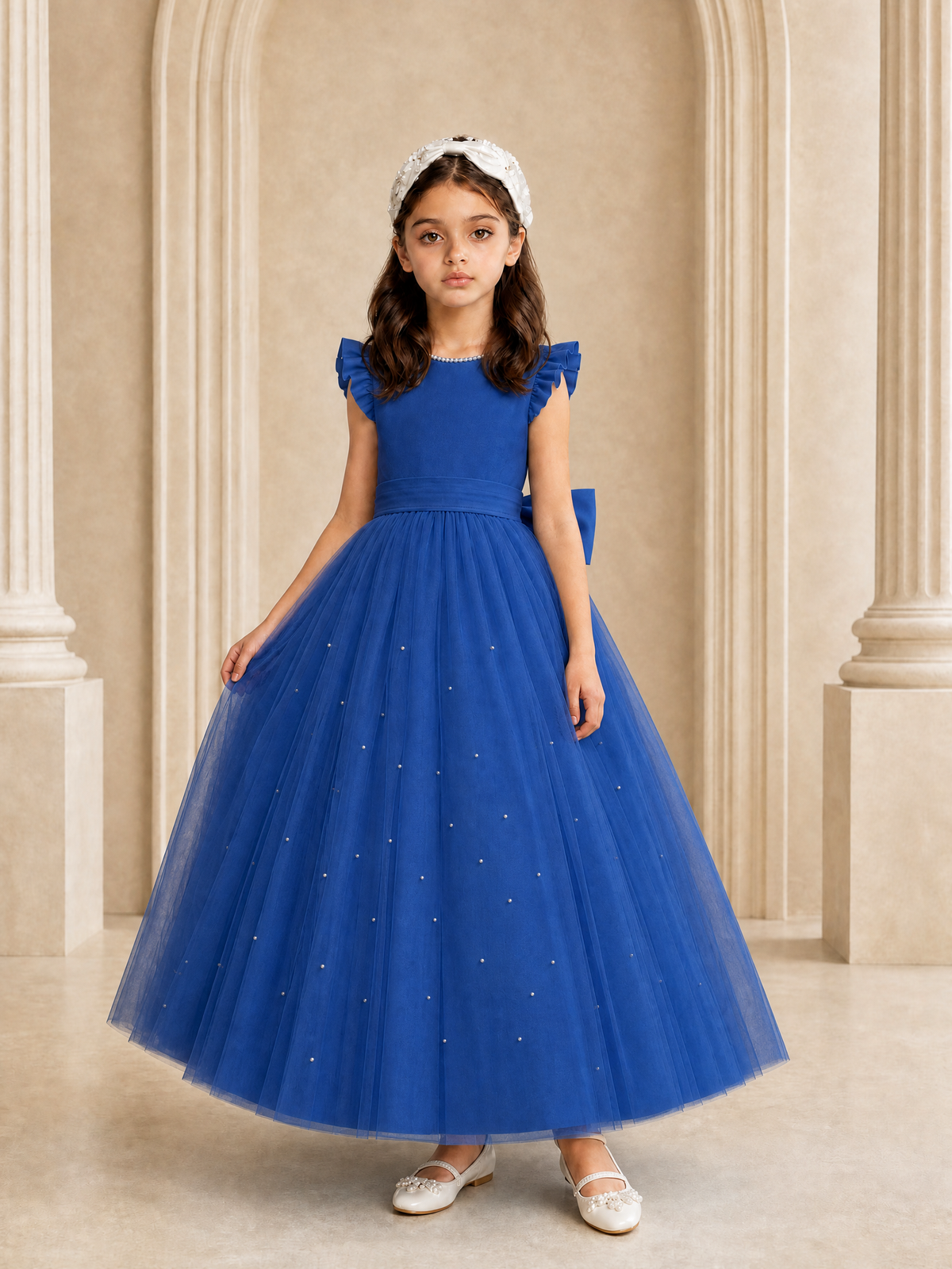 BOLODOO Royal Blue Tulle Flower Girl Dress with Ruffle Sleeves & Bow Back - Royal Blue - Royal_Blue_3