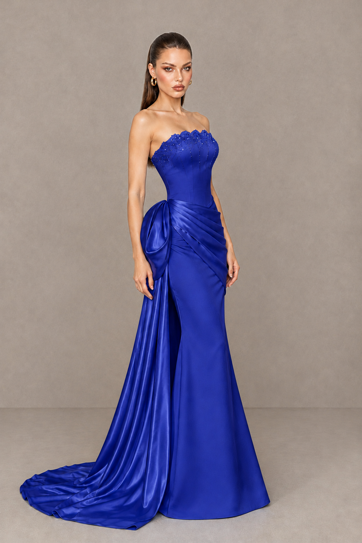BOLODOO Royal Blue Strapless Satin Prom Dress with Draped Side Train - Royal Blue - Royal_Blue_3