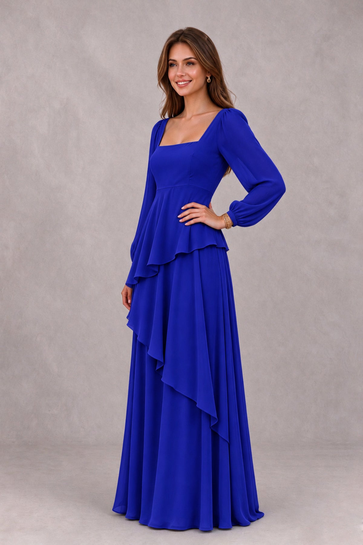 BOLODOO Royal Blue Long Sleeve Ruffle Bridesmaid Dresses - Royal Blue - Royal Blue_3