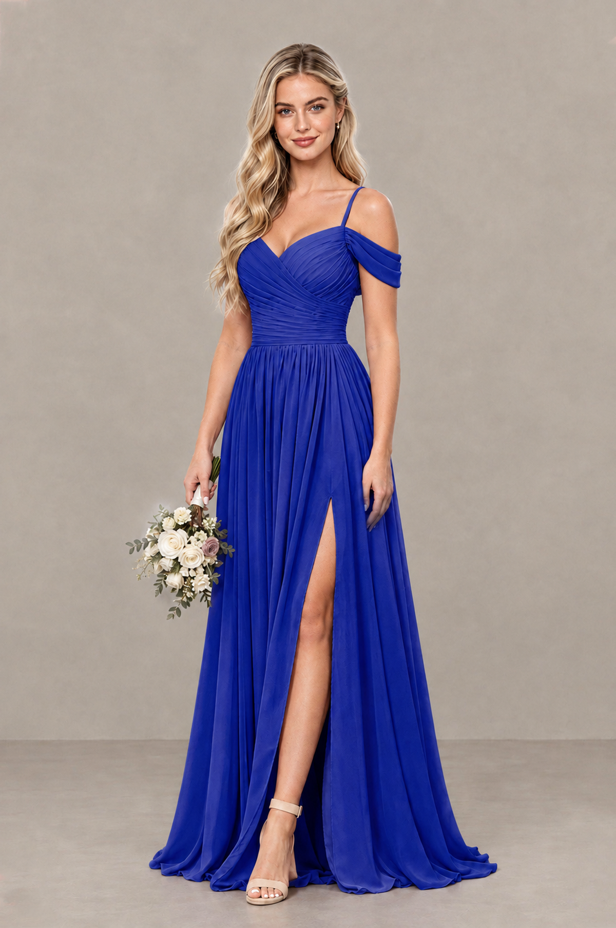 BOLODOO Royal Blue Off-Shoulder Bridesmaid Dress with Slit - Royal Blue