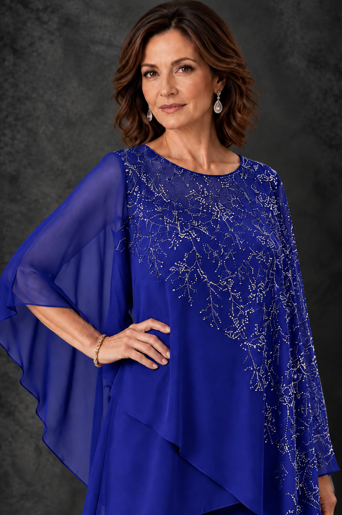 BOLODOO Royal Blue Embellished Cape Pant Suit for Mother of the Bride - Royal Blue - Royal_Blue_3