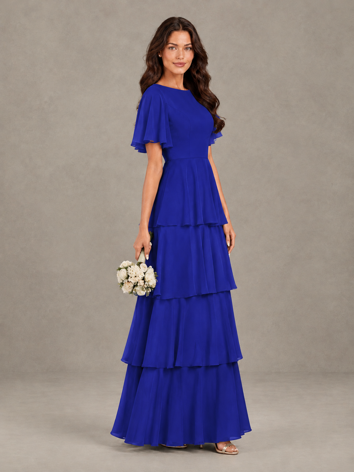 BOLODOO Royal Blue Tiered Flutter Sleeve Bridesmaid Dress - Royal Blue - Royal Blue_3