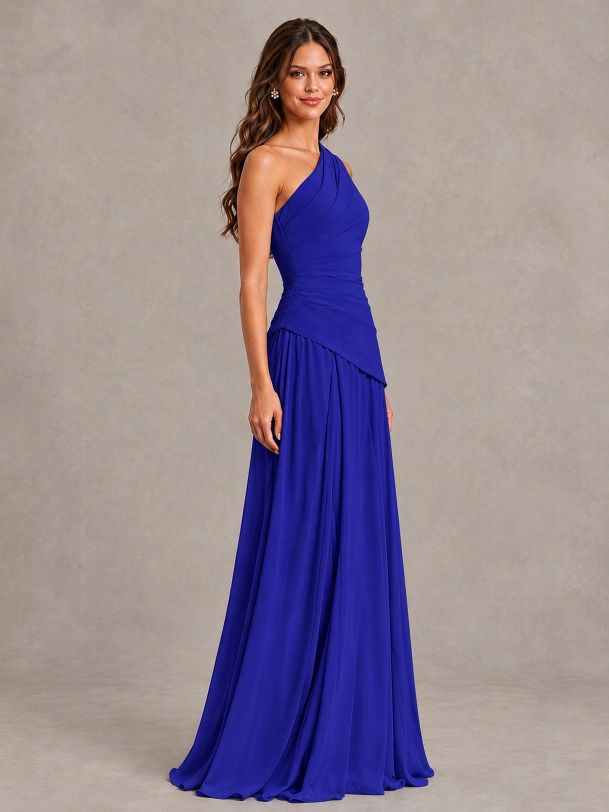 BOLODOO Royal Blue One-Shoulder Lace-Up Back Bridesmaid Dress - Royal Blue - Royal Blue_3