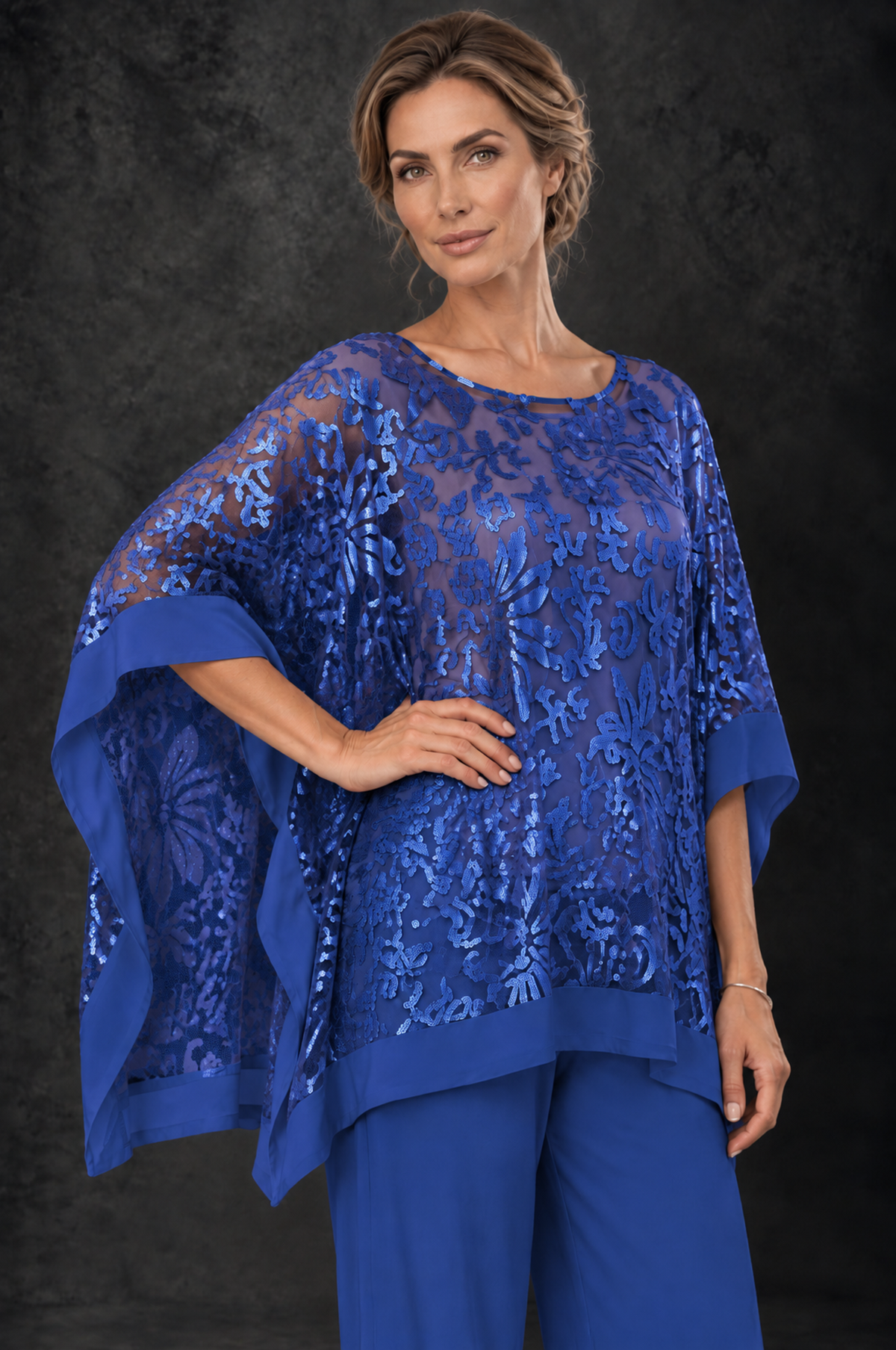 BOLODOO Royal Blue Floral Cape Mother of the Bride Pant Suit - Royal Blue - Royal_Blue_3