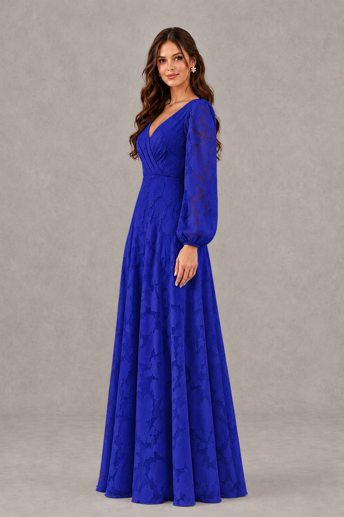 BOLODOO Royal Blue Long Sleeve V-Neck A-Line Mother of the Bride Dress - Royal Blue - Royal Blue_3