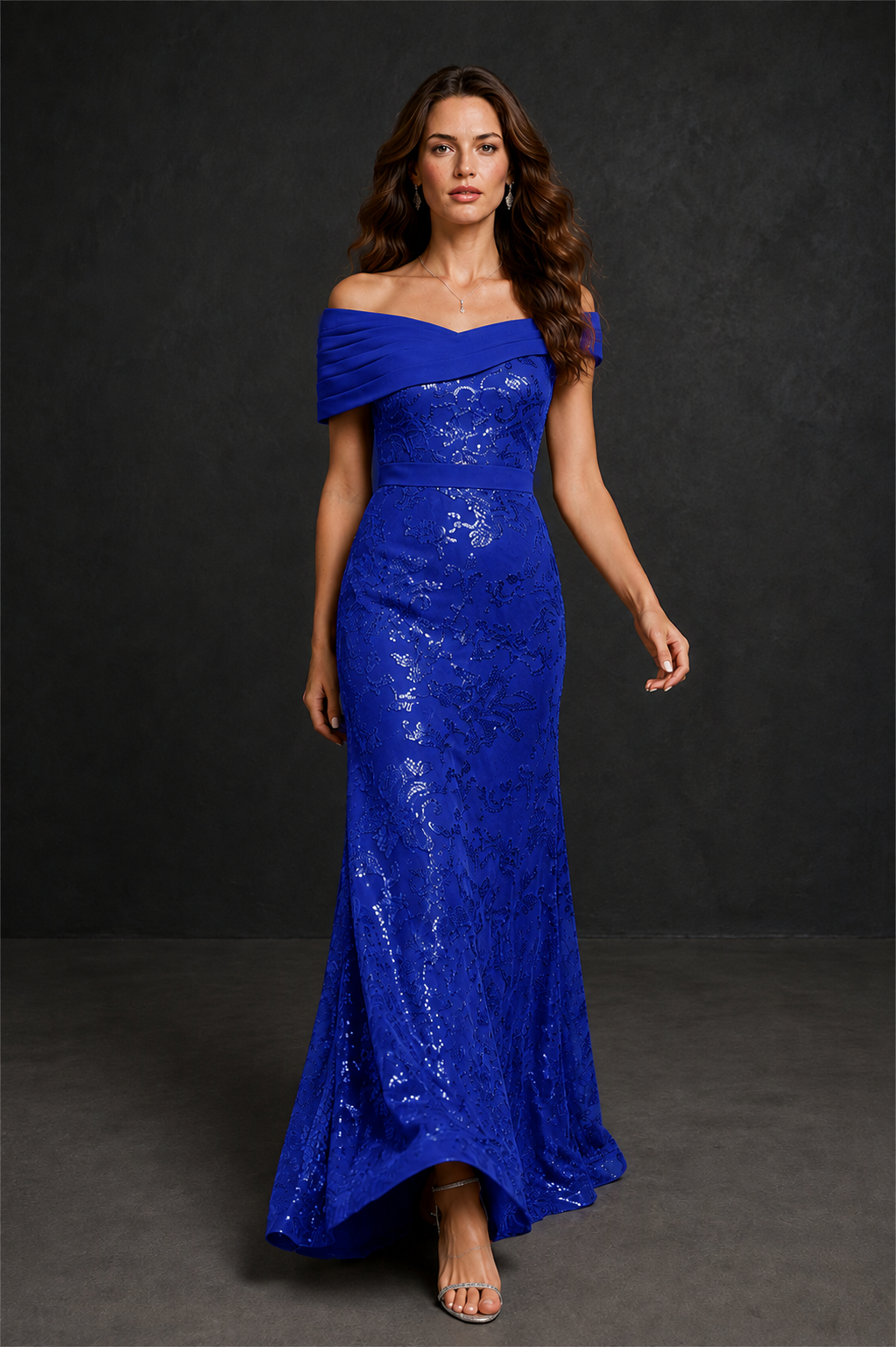 BOLODOO Royal Blue Off-Shoulder Sequin Lace Mermaid Evening Gown | Mother of the Bride Formal Dress - Royal Blue