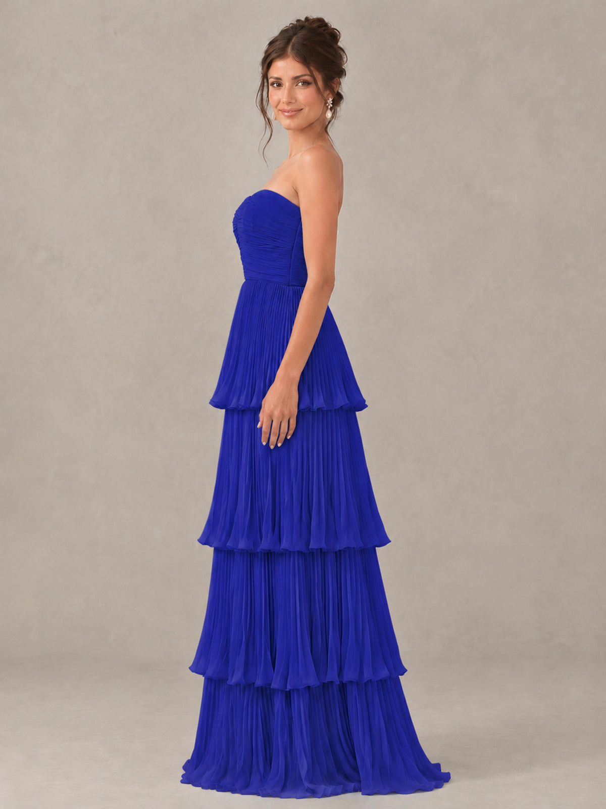 BOLODOO Royal Blue Strapless Tiered Pleated Bridesmaid Dress - Royal Blue - Royal Blue_3