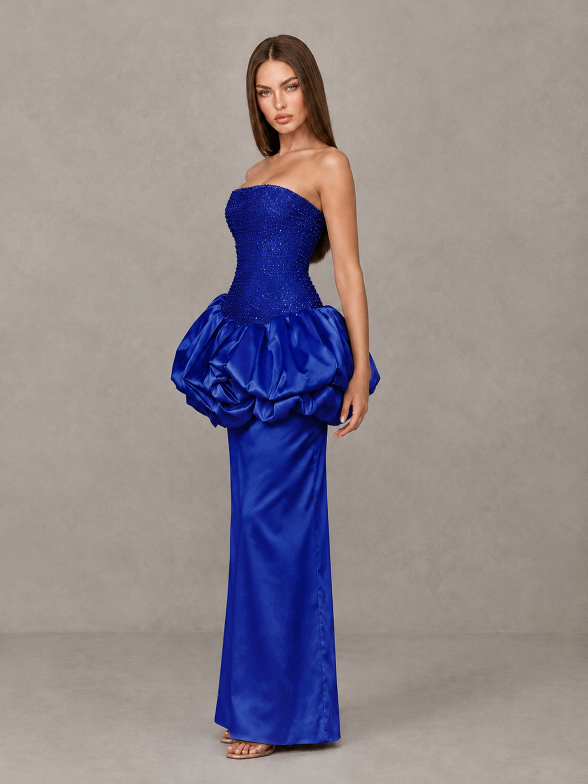 BOLODOO Royal Blue Strapless Embellished Bubble Peplum Evening Dress - Royal Blue - Royal Blue_3