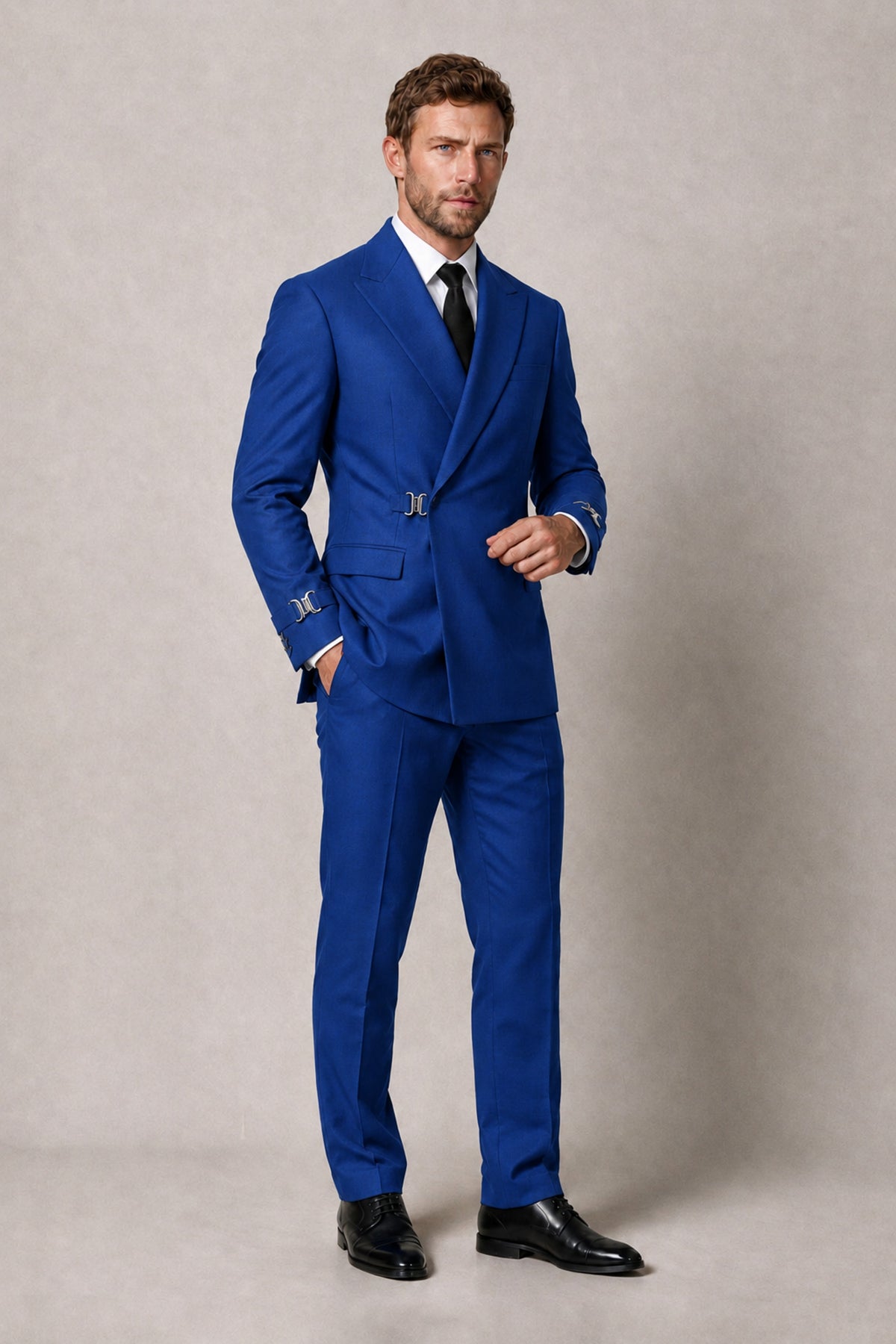 BOLODOO Men's Royal Blue Double-Breasted 2-Piece Suit Set – Blazer & Tailored Trousers - Royal Blue