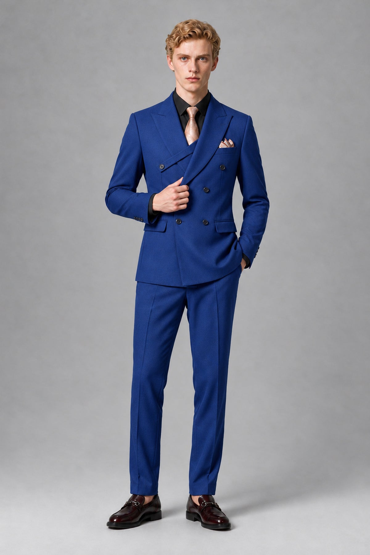 BOLODOO Men's Royal Blue Double-Breasted Two-Piece Suit – Jacket & Trousers - Royal Blue