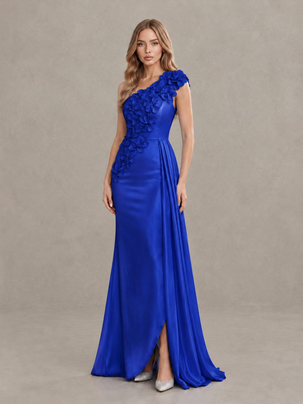 BOLODOO Royal Blue One-Shoulder Satin Mermaid Evening Gown with 3D Floral Appliqué - Royal Blue - Royal Blue_3